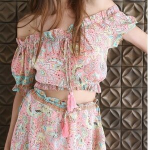 NEW Stoned Immaculate 2 Piece Top Skirt One Size Fits Like M/L Pink Yellow Blue